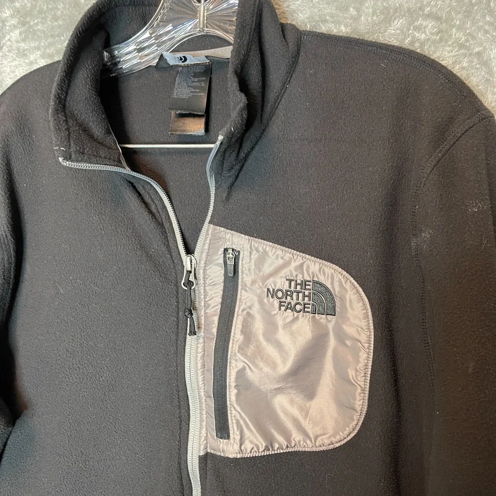 North Face Men Lightweight Full Zip Fleece Mock Neck Log Sleeve Jacket M Black